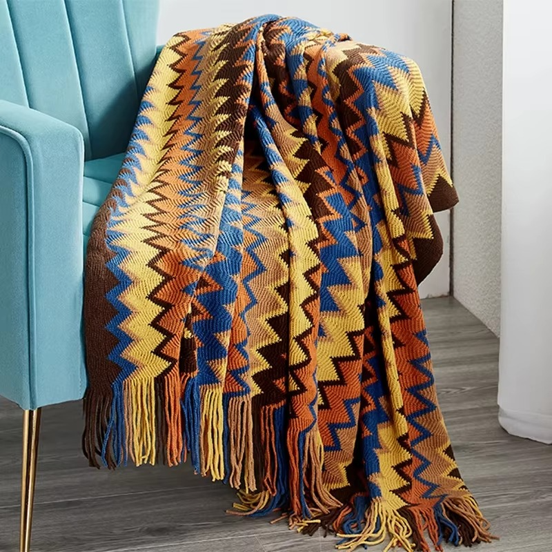 Boho Knitted Blanket Throw
