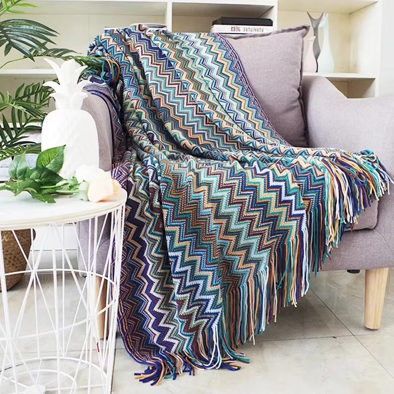 Boho Knitted Blanket Throw
