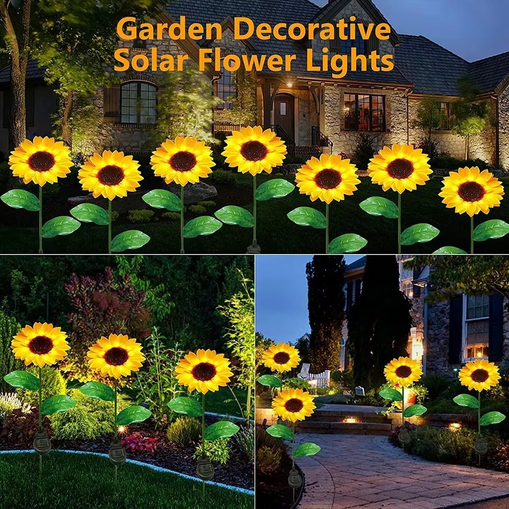 2-Pack Sunflower Garden Light - Waterproof Solar LED Garden Lights for Pathway Patio