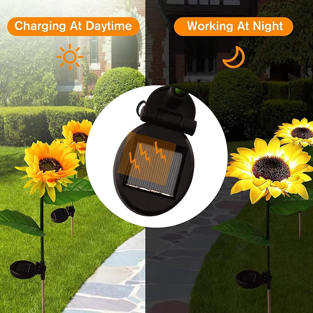 2-Pack Sunflower Garden Light - Waterproof Solar LED Garden Lights for Pathway Patio