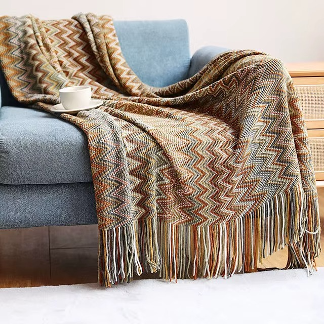Boho Knitted Blanket Throw