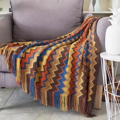 Boho Knitted Blanket Throw