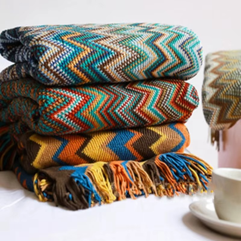 Boho Knitted Blanket Throw