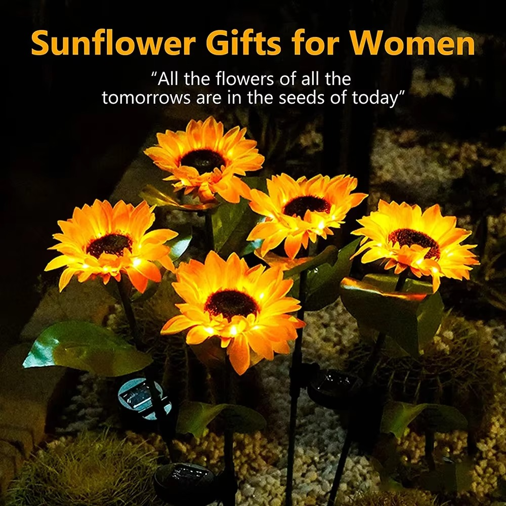 2-Pack Sunflower Garden Light - Waterproof Solar LED Garden Lights for Pathway Patio