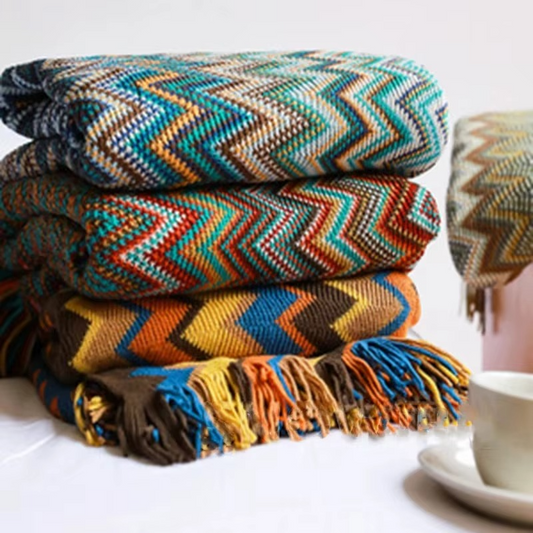 Boho Knitted Blanket Throw
